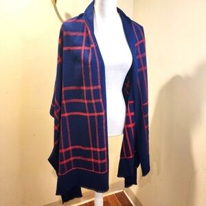 Large Navy and Red Plaid Scarf